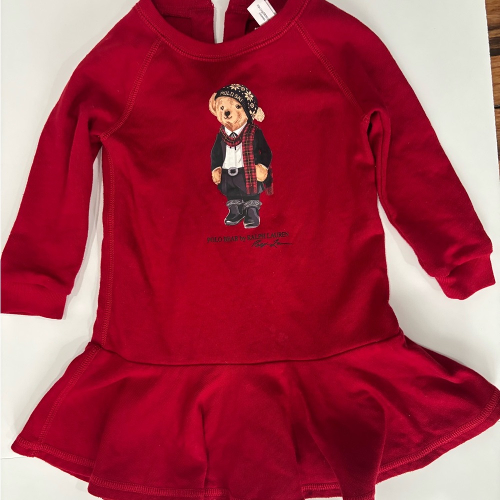 Ralph Lauren Red Bear Graphic Peplum Dress